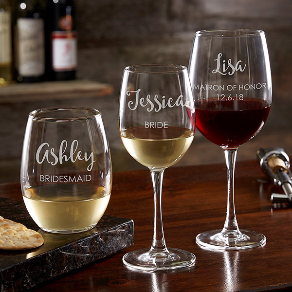 Custom Etched Wedding Glassware Wine Glasses Bridesmaid Gift