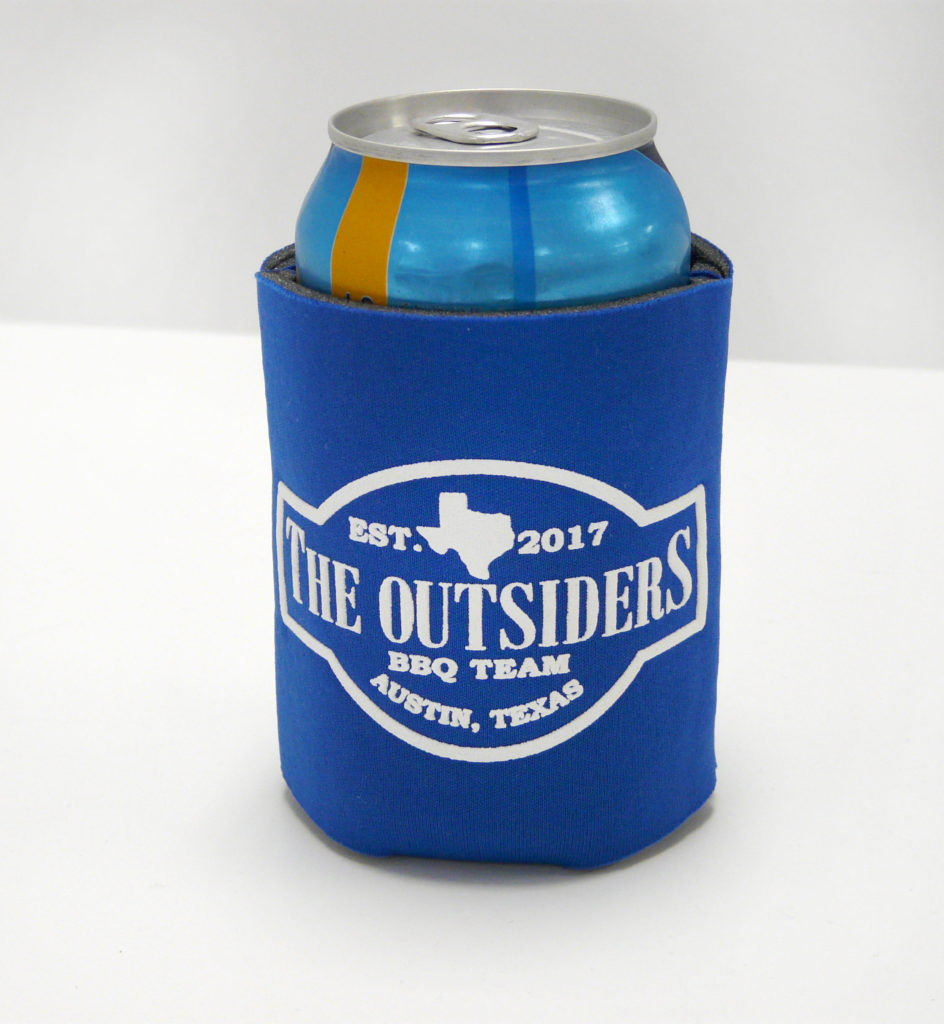 Custom Printed Coozie Koozy Beverage Holder Promotional Product Party Favor Barbecue BBQ Austin Texas ATX