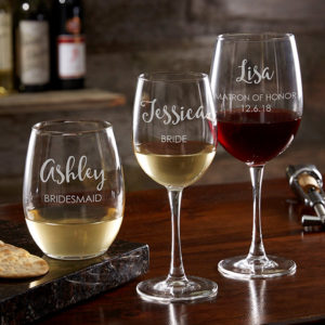 Custom Etched Glassware Wine Glasses Bridesmaid Gifts